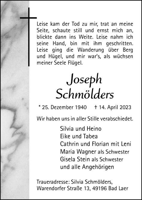 Traueranzeigen Von Joseph Schm Lders Noz Trauerportal