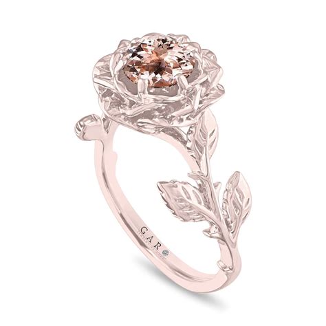 Morganite Floral Engagement Ring Rose Flower Ring Unique Leaf 1 Carat