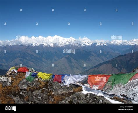 Prayer Flags On A Mountain Peak Nepal Stock Photo Alamy