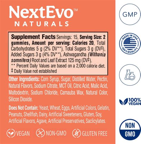 Nextevo Naturals Ashwagandha Gomitas Extra Fuertes Para Aliviar El