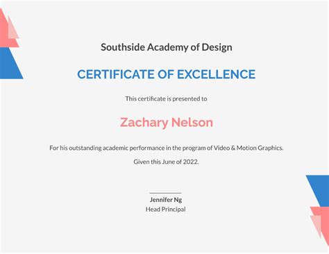 Free Academic Excellence Award Certificate Template Edit Online