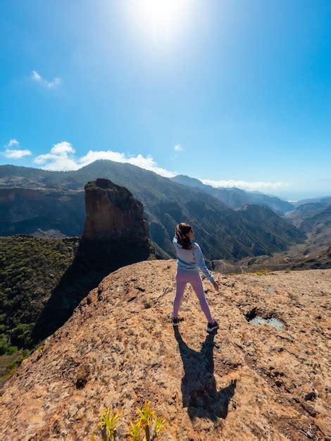 Premium Photo A Woman Tourist At The Roque Palmes Viewpoint Near