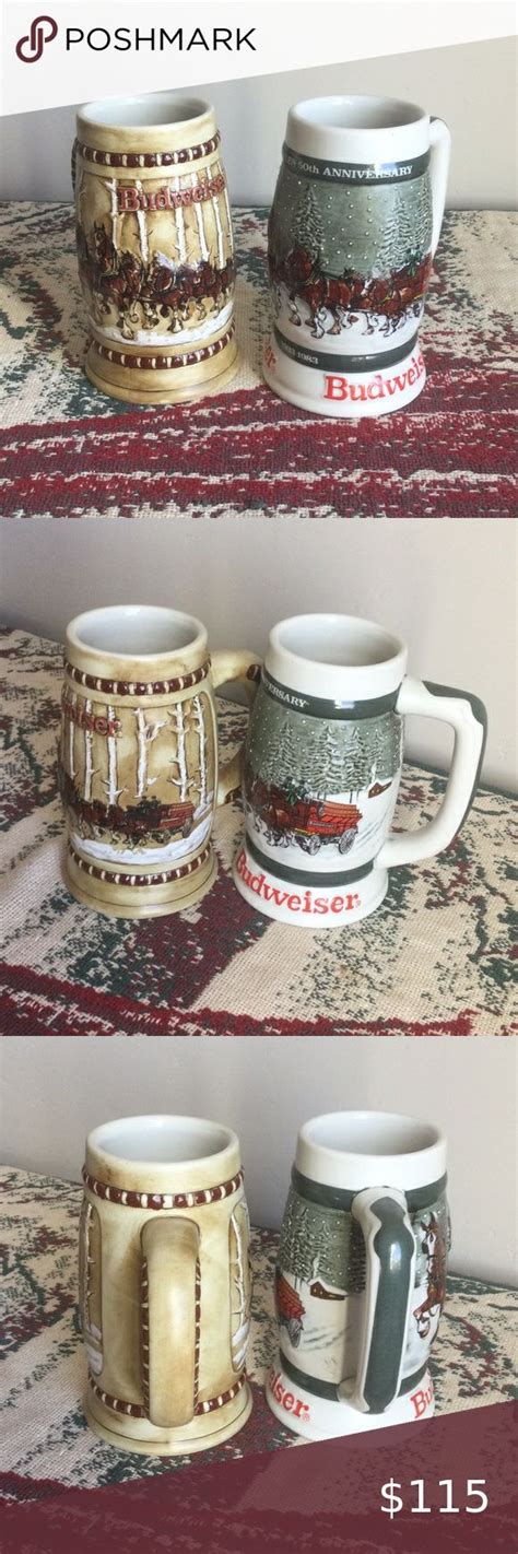 1981 Snowy Woodland 1982 50th Anniversary Budweiser Holiday Steins