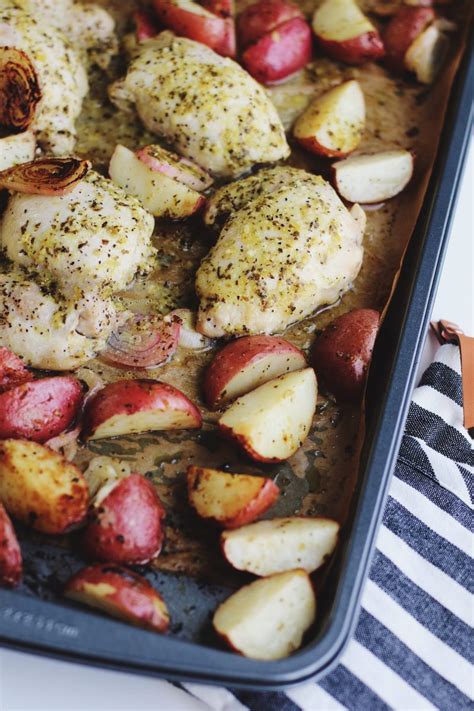 Extra Easy Sheet Pan Chicken Thighs And Potatoes With Lemon And Garlic