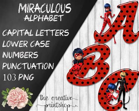 Miraculous Ladybug And Cat Noir Alphabet Font Clipart Digital Etsy