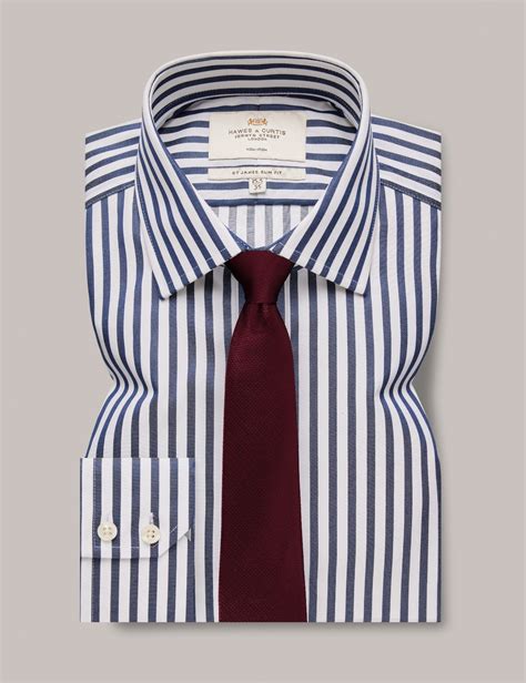 Non Iron Navy And White Bold Stripe Slim Shirt Hawes And Curtis