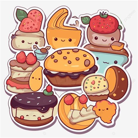 Collection Of Kawaii Food Stickers Clipart Vector Food Clipart Kawaii