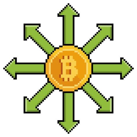 Pixel art bitcoin setas de direção ícone de vetor de expansão