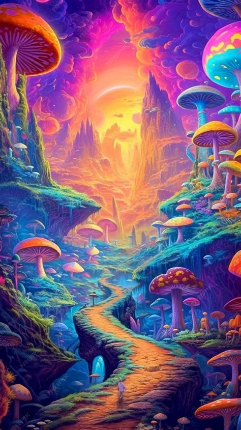 Premium Ai Image Psychedelic And Trippy Landscape Poster Style 60s