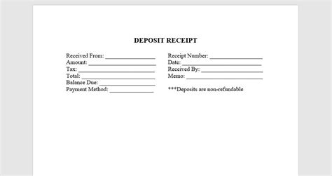 Deposit Receipt Form Template, Deposit Receipt Form, Security Deposit ...