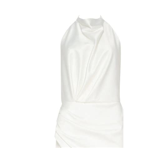 Milla White Mock Neck Sleeveless High Slit Dress Coveti