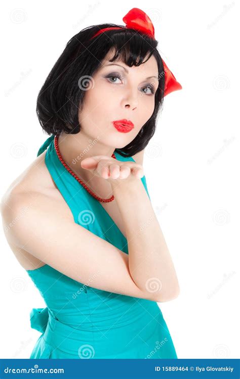 Beautiful Brunette Woman Sending Air Kiss Stock Photo Image Of Beauty