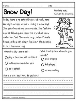 Reading Comprehension Passages Winter Edition By Enchanted In Elementary