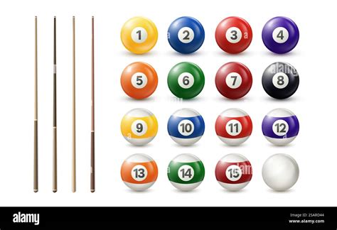 Billiard Pool Balls With Numbers And Cues Collection Realistic Glossy