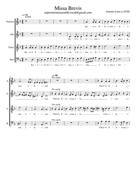 Missa Brevis En Rem Lotti Sheet Music For Soprano Alto Tenor Bass