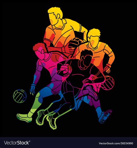 Group Gaelic Football Men Players Action Cartoon Vector Image