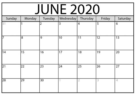 June 2020 Editable Calendar Word PDF Excel Calendar Letters