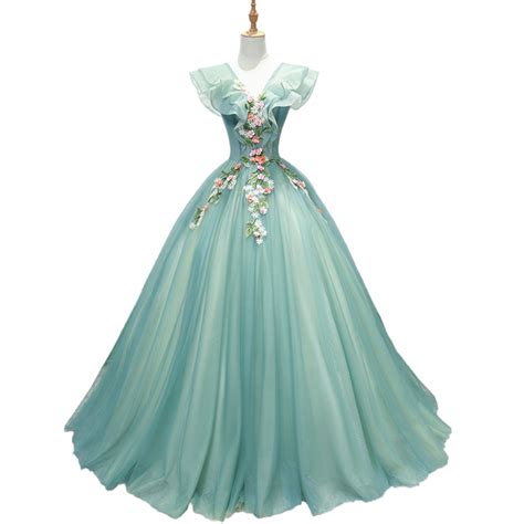 Plus Size Green Floral Applique Gown Hello Curve