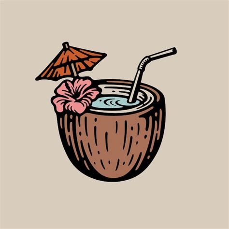 Premium Vector Coconut Cocktail With Straws And An Umbrella Doodle