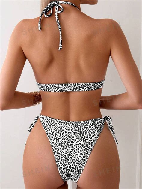 SHEIN Swim Ensemble de bikini sexy à imprimé léopard et col ras du cou