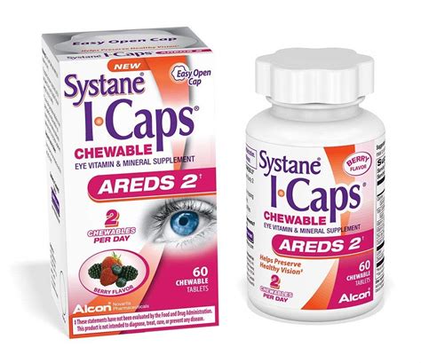 Systane I Caps Eye Vitamin And Mineral Supplement Areds 2 Berry Flavor 60 Chewable Tablets Per