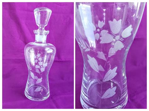 Vintage Floral Etched Curvy Glass Decanter Collectible Liquor Etsy