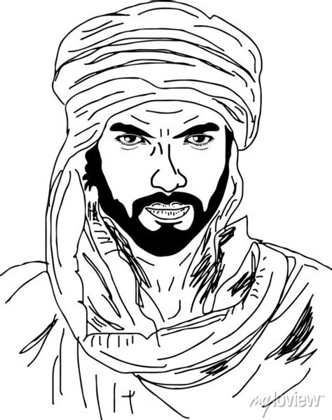 Arabic Man Face Sketch Arab Muslim Man Face Line Art Vector Pinturas