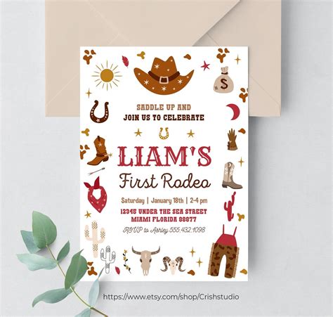 Editable My First Rodeo Invitation Cowboy Birthday Invite Wild Etsy