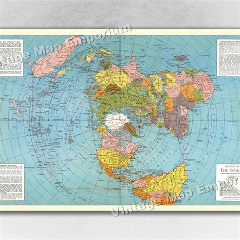 Flat Earth Map Polar Azimuthal Equidistant Projection 1943 Etsy