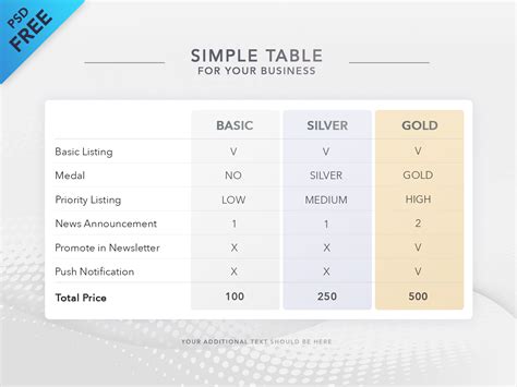 Free Table Template | free psd | UI Download