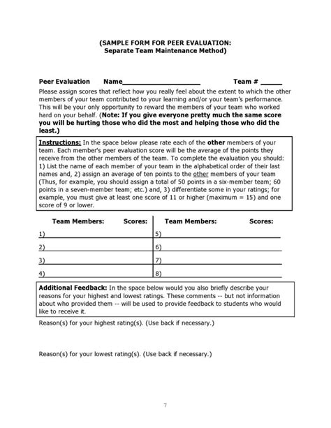 43 Great Peer Evaluation Forms [ Group Review] ᐅ Templatelab