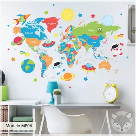 Vinilos Decorativos Infantiles Mapamundi Mapas Espacio Mp A