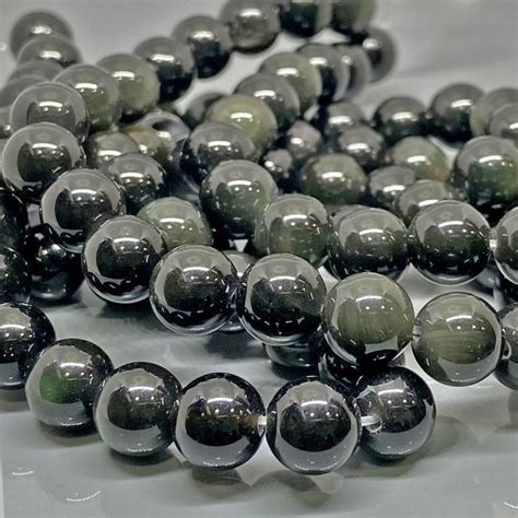 Natural Silver Sheen Obsidian Mm Smooth Round Gemstone Beads Strand