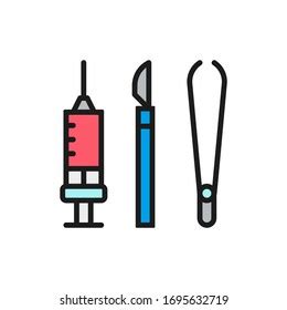 Instruments Surgery Medical Scalpel Tweezers Flat Stock Vector Royalty