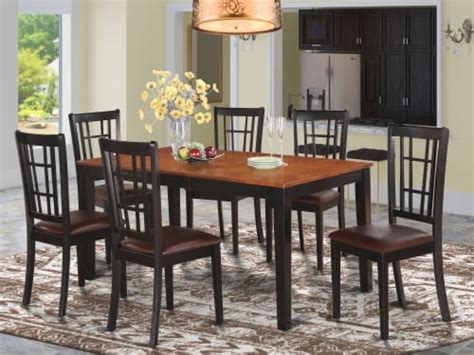 East West Furniture Nicoli 7 Piece Dining Set With Leather Seat In