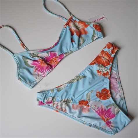 00s Y2k Pastel Blue Floral Print Bralette Bikini Set Vintage