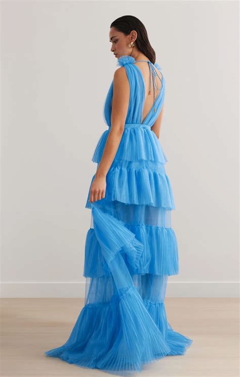Rent Lexi Zendaya Blue Tulle Plunge Maxi Dress Hirestreet
