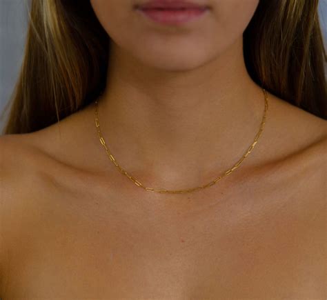 K Solid Gold X Small Paperclip Necklace Inches Etsy