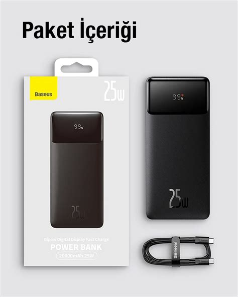 Baseus Bipow Mah W H Zl Arj Powerbank Dijital G Stergeli