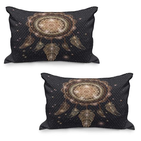 Mandala Quilted Pillowcover Set Of Dreamcatcher Motif Magic Feathers