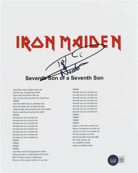 Nicko McBrain Signed "Seventh Son of a Seventh Son" 8x10 Lyric Sheet ...