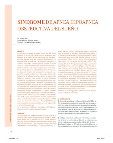 Pdf Sindrome De Apnea Hipoapnea Obstructiva Del Sue O El S Ndrome