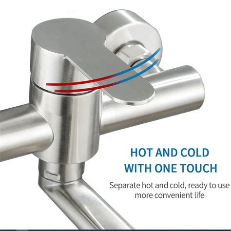 Kitchen Rotate Faucets Stainless Steel Hot And Cold Water Wall Mounted Dual Hole Bathroom