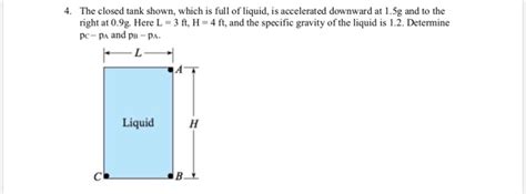 Solved 4 The Closed Tank Shown Which Is Full Of Liquid Is Chegg