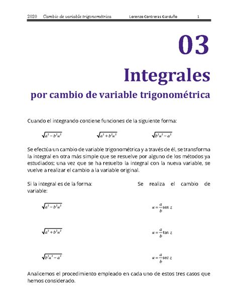 02 Integrales Por Cambio De Variable Trigonometrica 03 Integrales Por