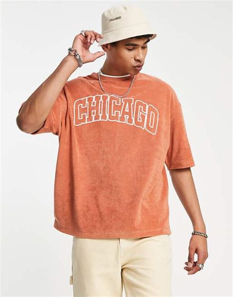 Asos Design Oversized T Shirt In Orange Terrycloth With Embroidery Asos