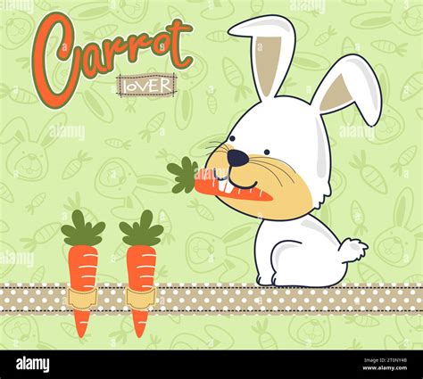 Funny Bunny Eating Carrot Carrots And Bunny Head Background Pattern Cartoon Vector Stock