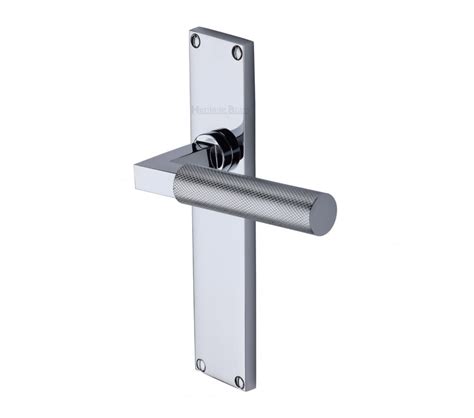 Heritage Brass Bauhaus Knurled Lever On Long Backplate Polished Chrome Door Handles From