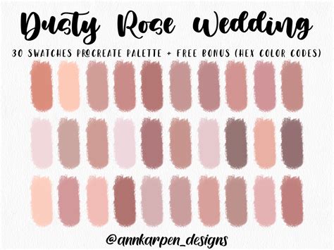 Dusty Rose Wedding Procreate Palette 30 Hex Color Codes Instant Digital Download Ipad Pro Art