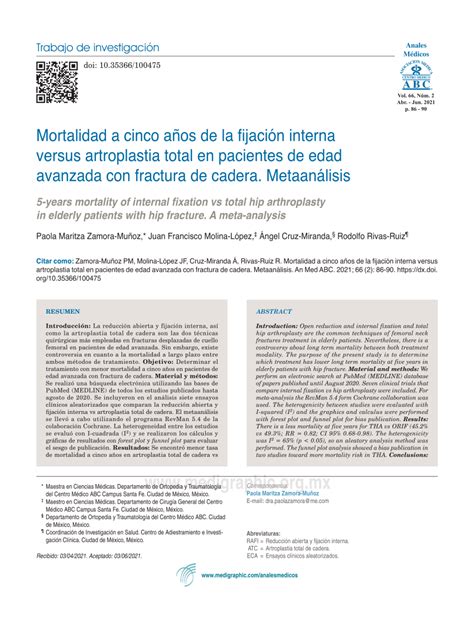 PDF Mortalidad a cinco años de la fijación interna versus